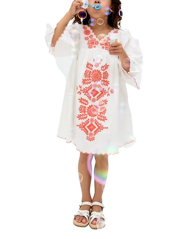 Raffya Kids Arabella V- Neck Embroidered Dress