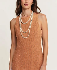 Modenaire Women's Hand-Embellished Sleeveless Mesh Sequin Midi Dress
