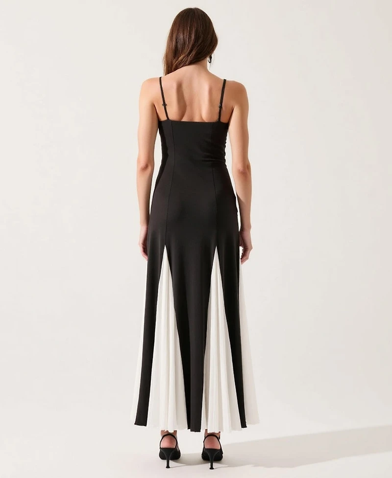 Modenaire Women's Spaghetti Strap Bustier Pleated Maxi Dress