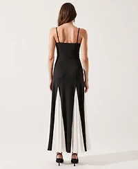 Modenaire Women's Spaghetti Strap Bustier Pleated Maxi Dress