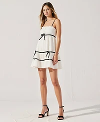 Modenaire Women's Spaghetti Strap Ruffled Trim Bow Accents Mini Dress