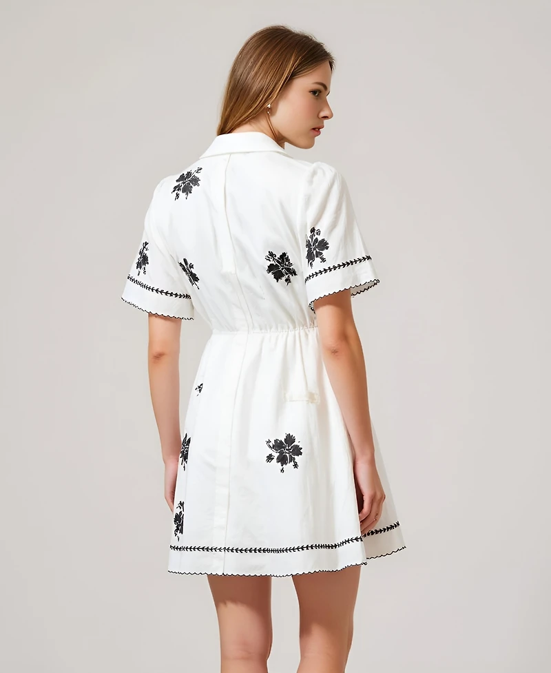 Modenaire Women's Short-Sleeve Embroidered Scalloped Shirt Dress