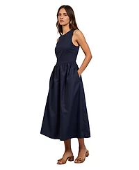 Modenaire Women's Sleeveless Crewneck Gathered Waist Midi Dress