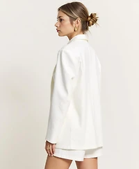 Modenaire Women's Single Button Blazer and Elastic Waist Short Set