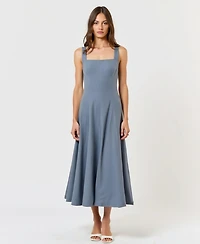 Modenaire Women's Wide Strap Square Neck Fit & Flare Midi Dress