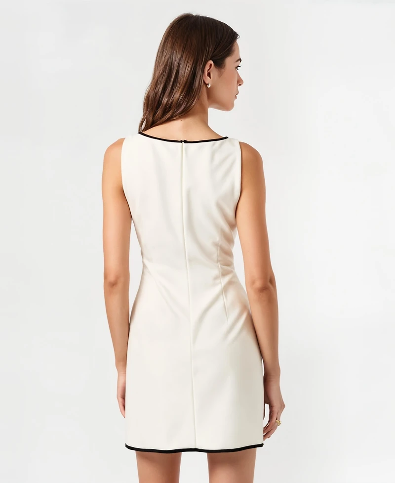 Modenaire Women's Sleeveless A-Line Contrast Trim Faux Pocket Mini Dress
