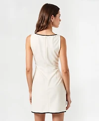 Modenaire Women's Sleeveless A-Line Contrast Trim Faux Pocket Mini Dress