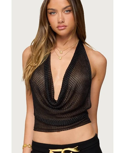 Edikted Women's Shiny Knit Cowl Neck Backless Top