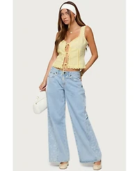 Edikted Women's Floral Split Low Rise Jeans