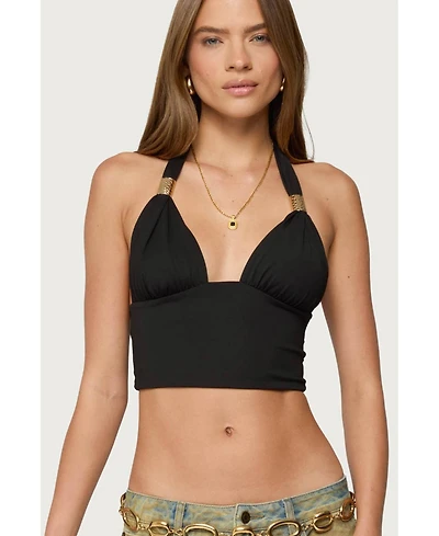 Edikted Women's Aiva Backless Plunge Neck Halter Top
