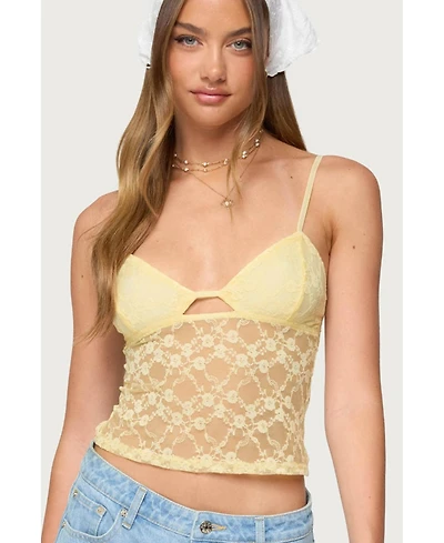 Edikted Womens Sheer Lace Cut Out Tank Top