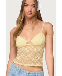 Edikted Womens Sheer Lace Cut Out Tank Top