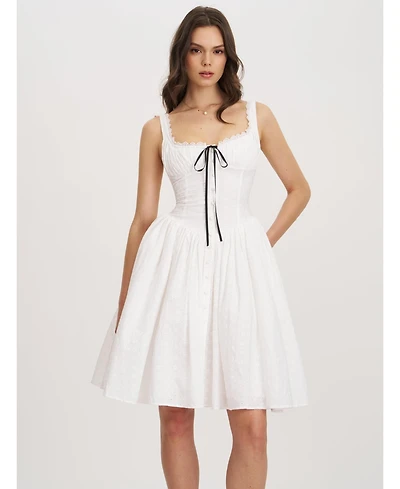 Miss Circle Women's Madison Cotton Eyelet Square Neck Midi Dress