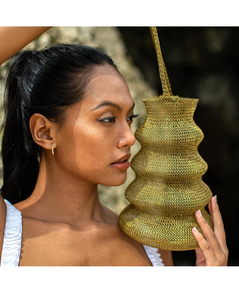 Brunna.co Shell Handwoven Wire Bag In Dark Gold