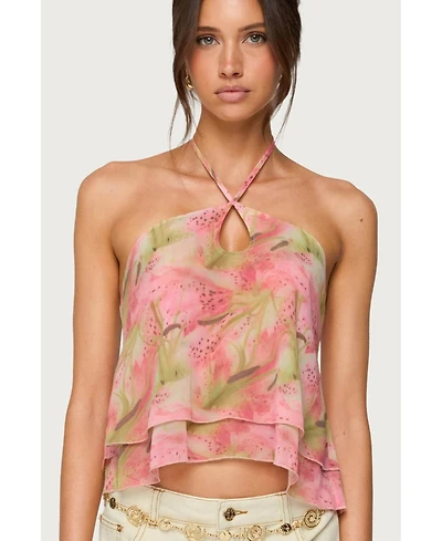 Edikted Women's Dragon Lily Layered Chiffon Halter Top