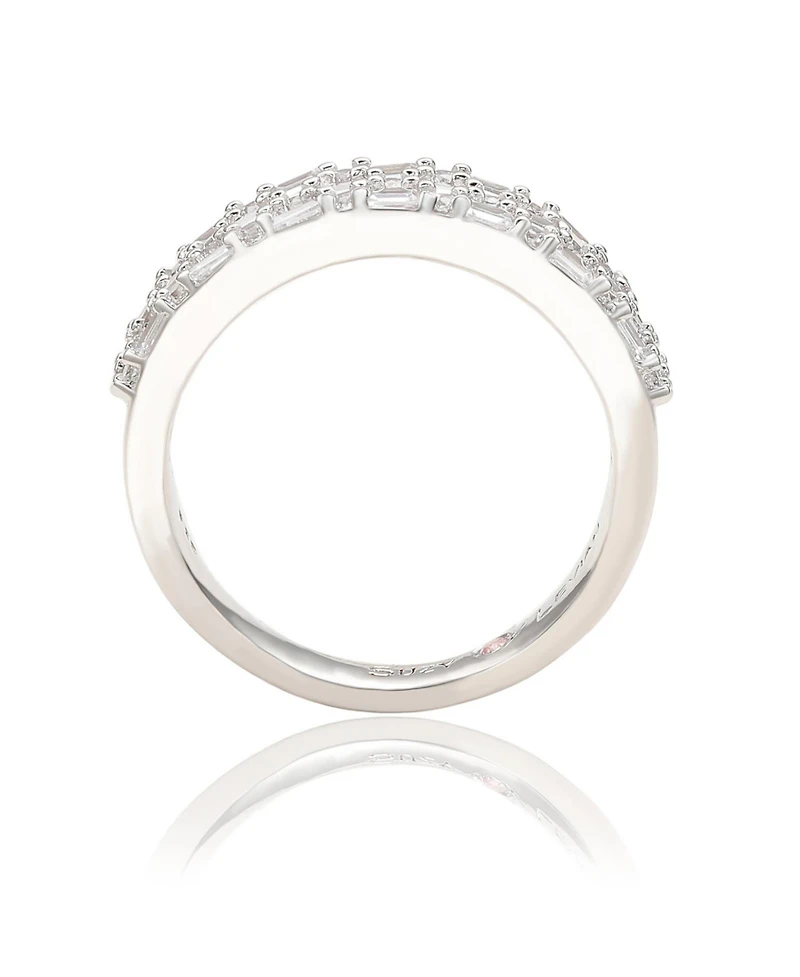 Suzy Levian Rose Sterling Silver Red and White Cubic Zirconia Ring