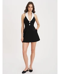 Miss Circle Women Ignacia Office Casual Black and White Halter Mini A-line Dress