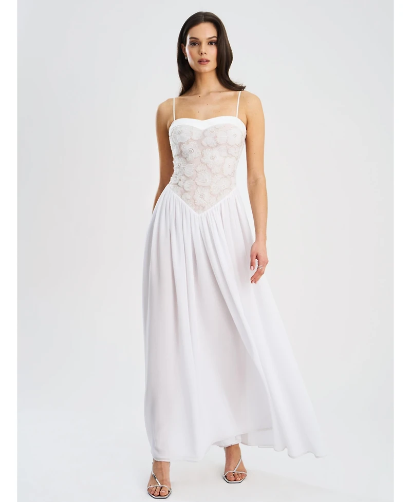Miss Circle Women's Ucille White Embroidered Chiffon Maxi Dress