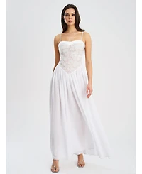 Miss Circle Women's Ucille White Embroidered Chiffon Maxi Dress