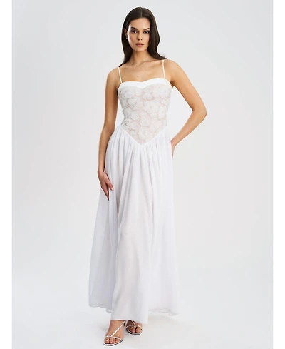 Miss Circle Women's Ucille White Embroidered Chiffon Maxi Dress