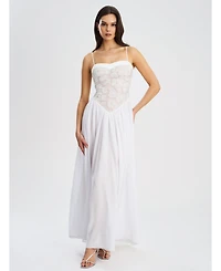 Miss Circle Women's Ucille White Embroidered Chiffon Maxi Dress