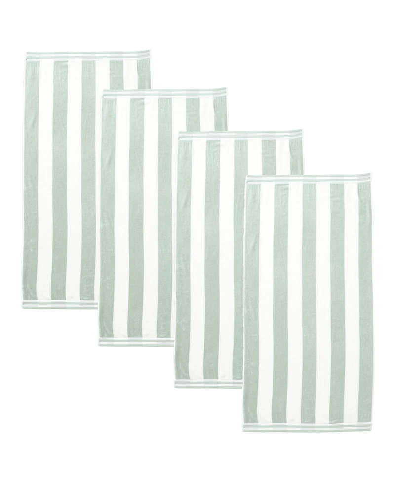 Linery & Co. 100% Cotton Velour Cabana Stripe Beach Towel, 4 Pack - 30" x 60"