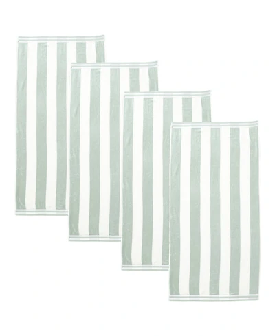 Linery & Co. 100% Cotton Velour Cabana Stripe Beach Towel, 4 Pack - 30" x 60"