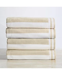 Linery & Co. 100% Cotton Velour Cabana Stripe Beach Towel, 4 Pack - 30" x 60"