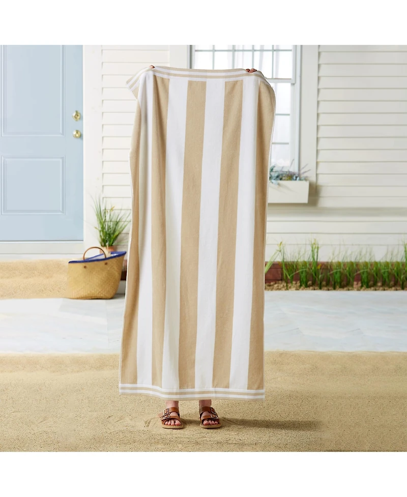 Linery & Co. 100% Cotton Velour Cabana Stripe Beach Towel, 4 Pack - 30" x 60"