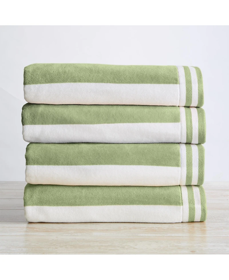 Linery & Co. 100% Cotton Velour Cabana Stripe Beach Towel, 4 Pack - 30" x 60"