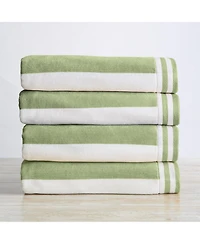 Linery & Co. 100% Cotton Velour Cabana Stripe Beach Towel, 4 Pack - 30" x 60"
