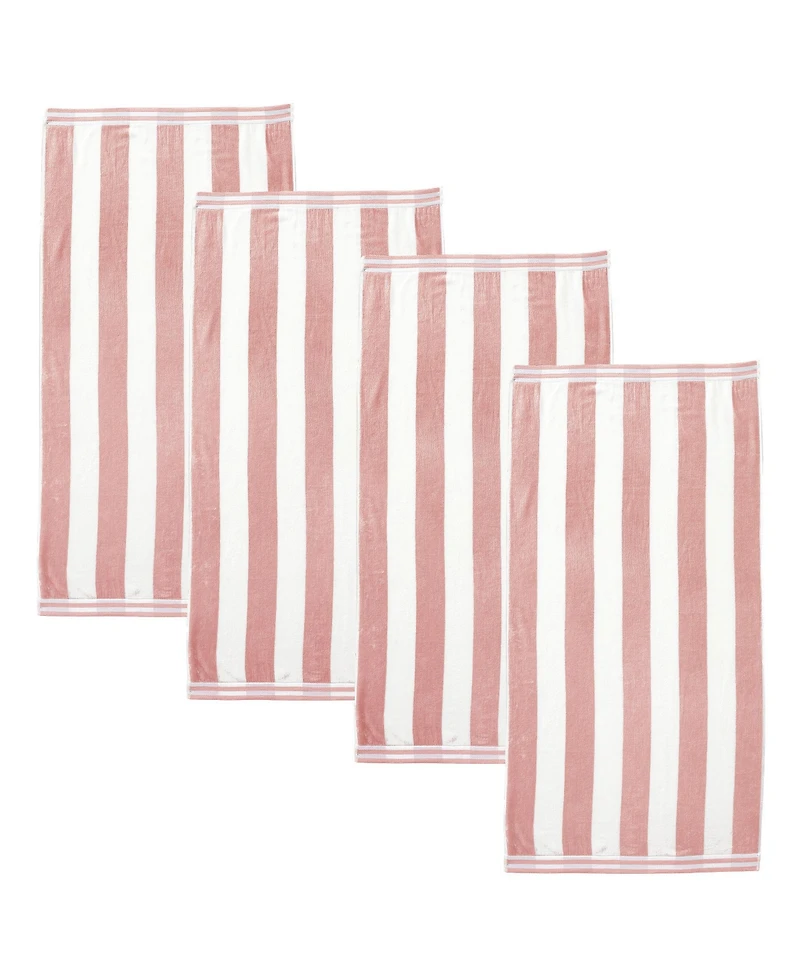 Linery & Co. 100% Cotton Velour Cabana Stripe Beach Towel, 4 Pack - 30" x 60"
