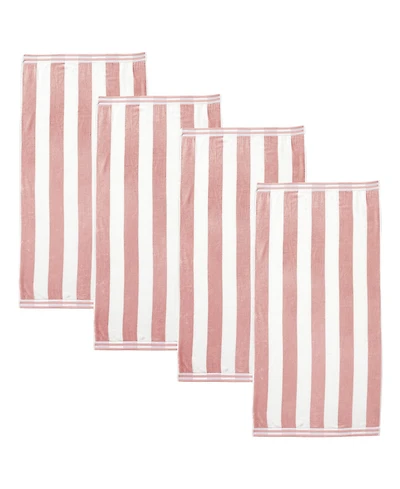 Linery & Co. 100% Cotton Velour Cabana Stripe Beach Towel, 4 Pack - 30" x 60"