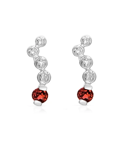 Genevive Sterling Silver White Gold Plated with Genuine Red Cubic Zirconia Dna Earrings