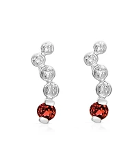 Genevive Sterling Silver White Gold Plated with Genuine Red Cubic Zirconia Dna Earrings