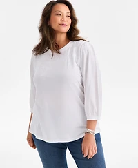 Style & Co Plus Embellished Floral Crewneck Top, Macy's Exclusive