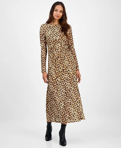 Bar Iii Women's Leopard-Print Mesh Low-Back Midi Dress, Macy's Exclusive
