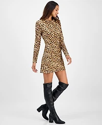 Bar Iii Women's Leopard-Print Mock-Neck Mini Dress, Macy's Exclusive