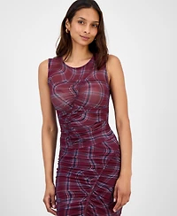 Bar Iii Women's Plaid Mesh Ruched Tank, Macy's Exclusive