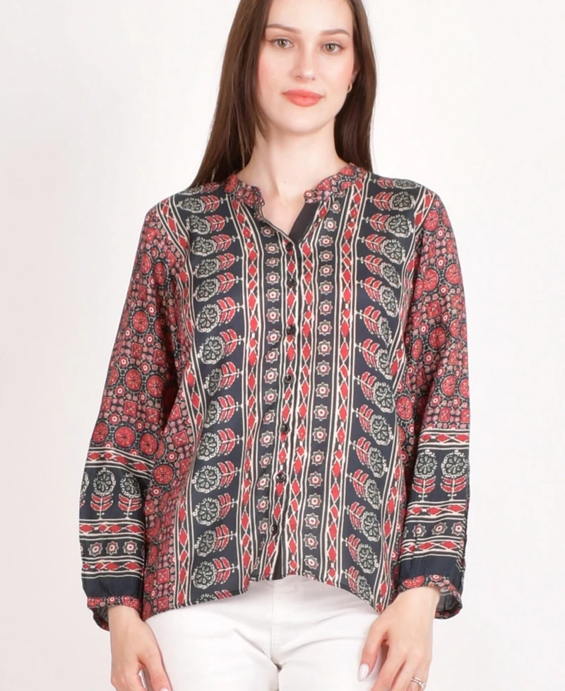Raas Women's Muslin Silk Button-Up Top