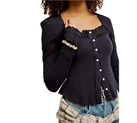 Free People Women's Lets Party Square-Neck Button-Front Top