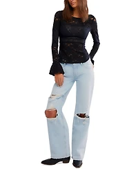 Free People Women's Flared-Sleeve Sheer Lace Top