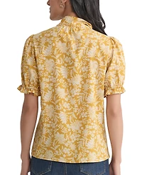 Jones New York Petite Printed Tie-Neck Puff-Sleeve Blouse