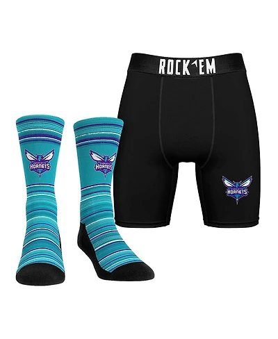 Rock 'Em Men's Charlotte Hornets Primary Crew Socks and Boxer Briefs Combo Pack
