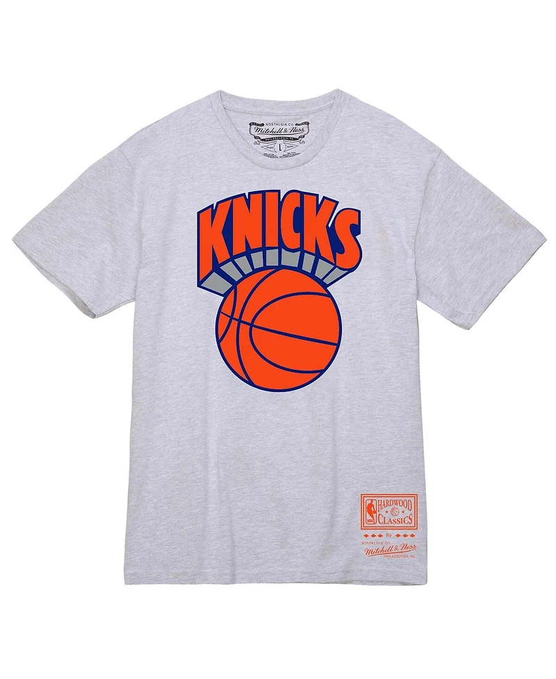 Mitchell & Ness Men's Heather Gray New York Knicks Hardwood Classics Logo T-Shirt