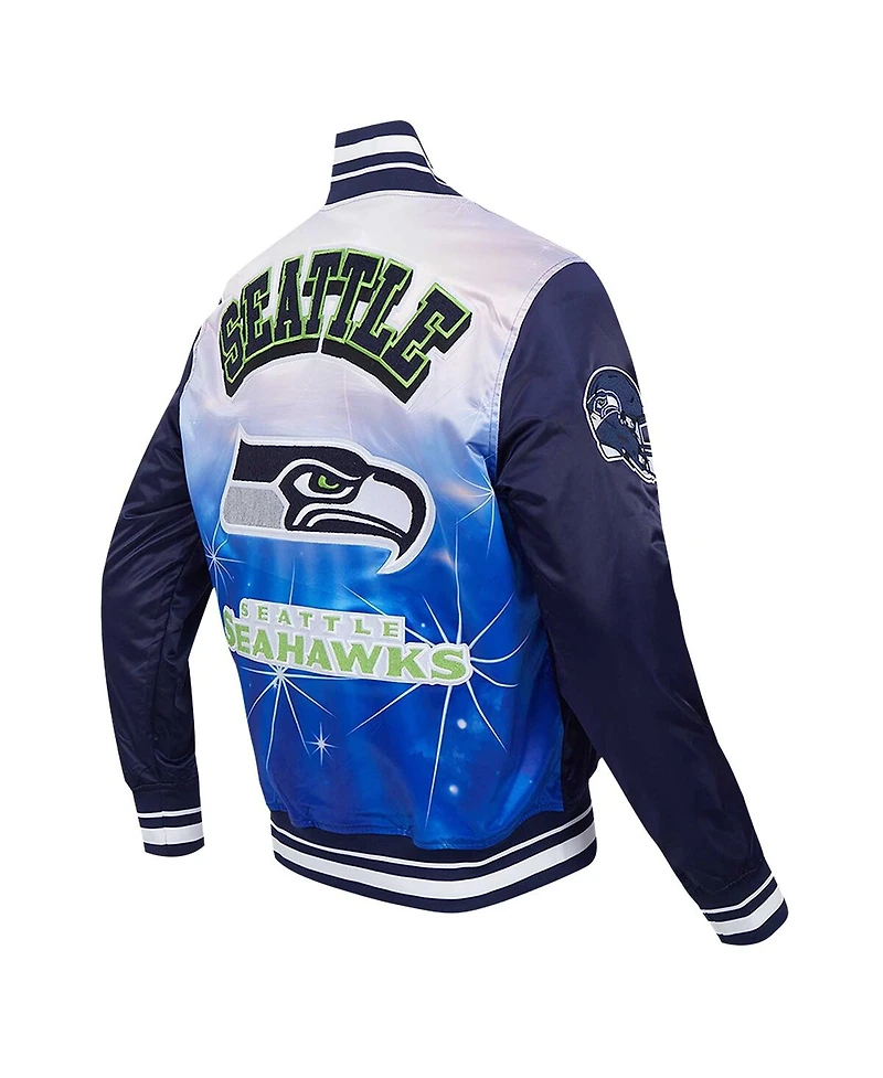 Pro Standard Men's College Navy Seattle Seahawks Sublimated Satin Full-Snap Jacket