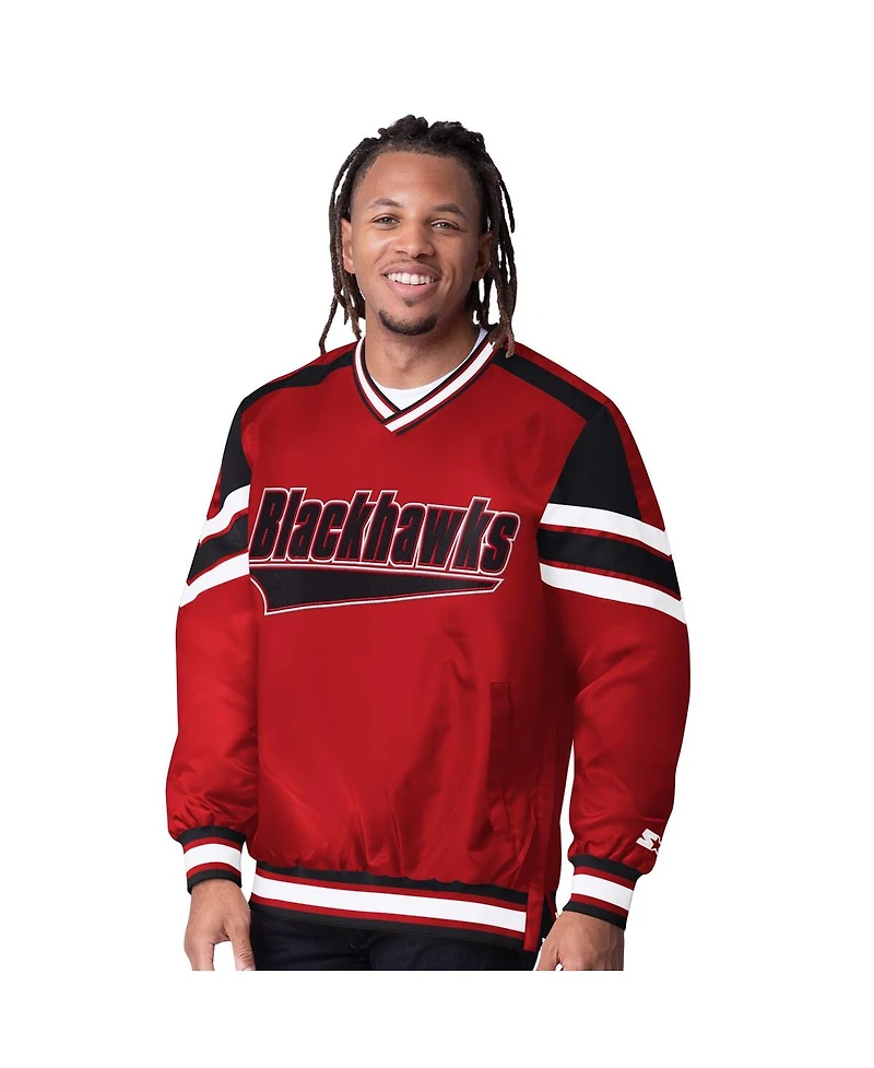 Starter Men's Red Chicago Blackhawks Reliver I V-Neck Pullover Jacket