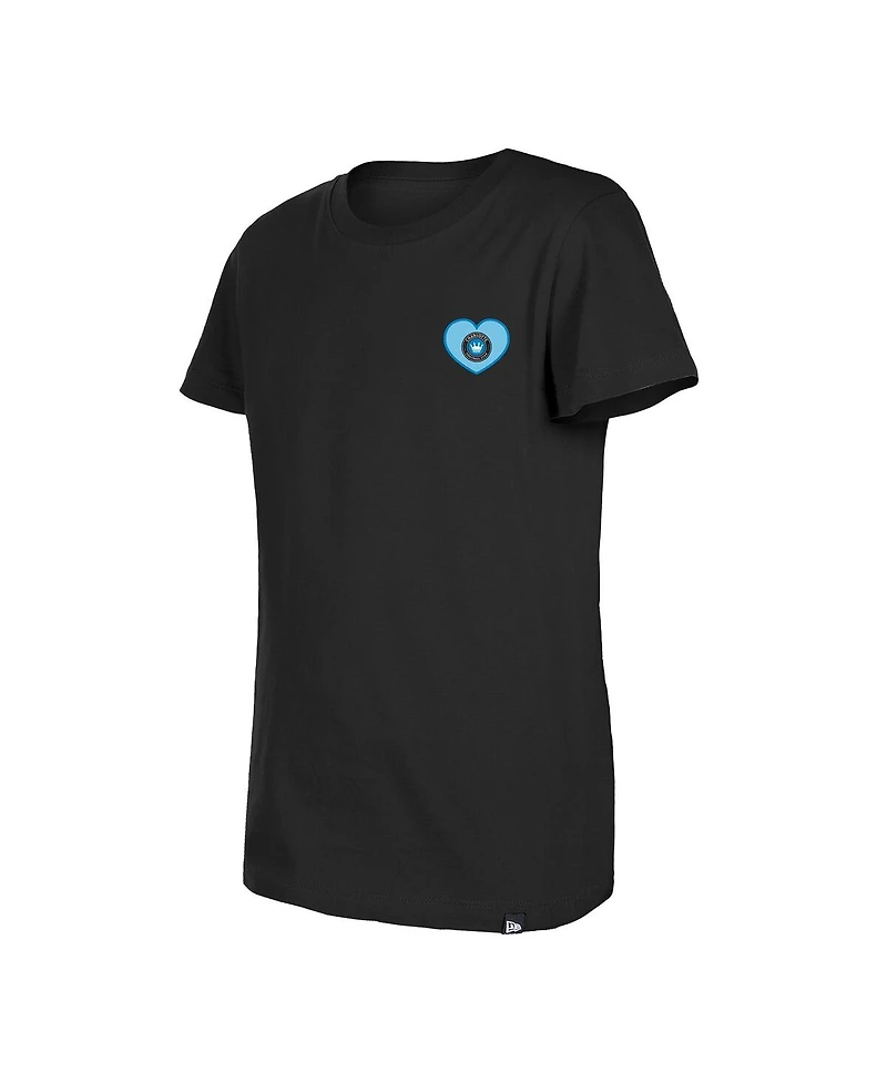 New Era Big Girls Black Charlotte Fc Bubble Heart T-Shirt