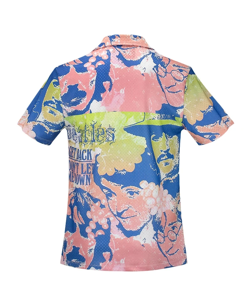 Section 119 Men's Pink the Beatles Portrait Mesh Button-Down Shirt
