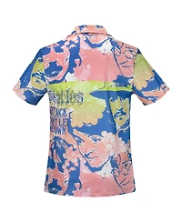 Section 119 Men's Pink the Beatles Portrait Mesh Button-Down Shirt